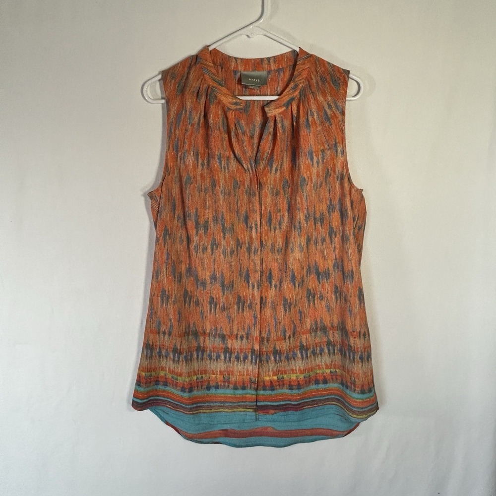 Maeve Anthropologie Top Ikat Sleeveless Tunic Orange Teal Hem Boho Medium READ
